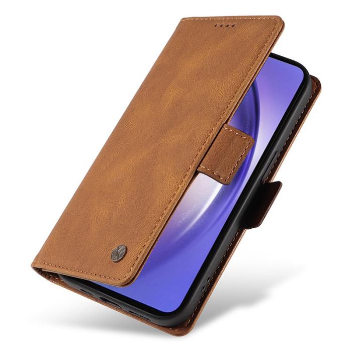 YIKATU - YIKATU Samsung Galaxy A55 5G Skal Äkta Läder Ställfunktion - Brun