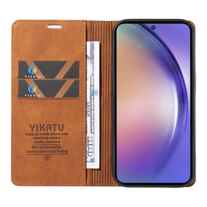 YIKATU - YIKATU Samsung Galaxy A55 5G Skal PU Läder - Brun