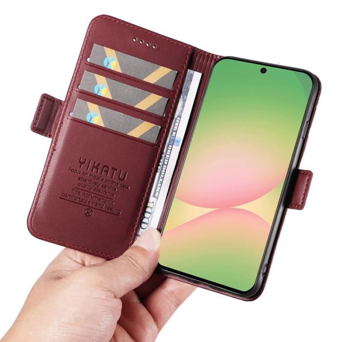 YIKATU - YIKATU Samsung Galaxy A57 Fodral Läder Ställ Skydd - Vinröd