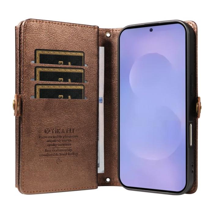 YIKATU - YIKATU Samsung Galaxy S26 Fodral Läder Med Axelrem - Brun