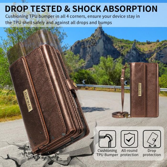 YIKATU - YIKATU Samsung Galaxy S26 Fodral Läder Med Axelrem - Brun