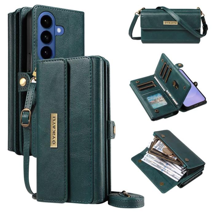 OEM - YIKATU Samsung Galaxy S26 Fodral Läder Med Axelrem - Grön
