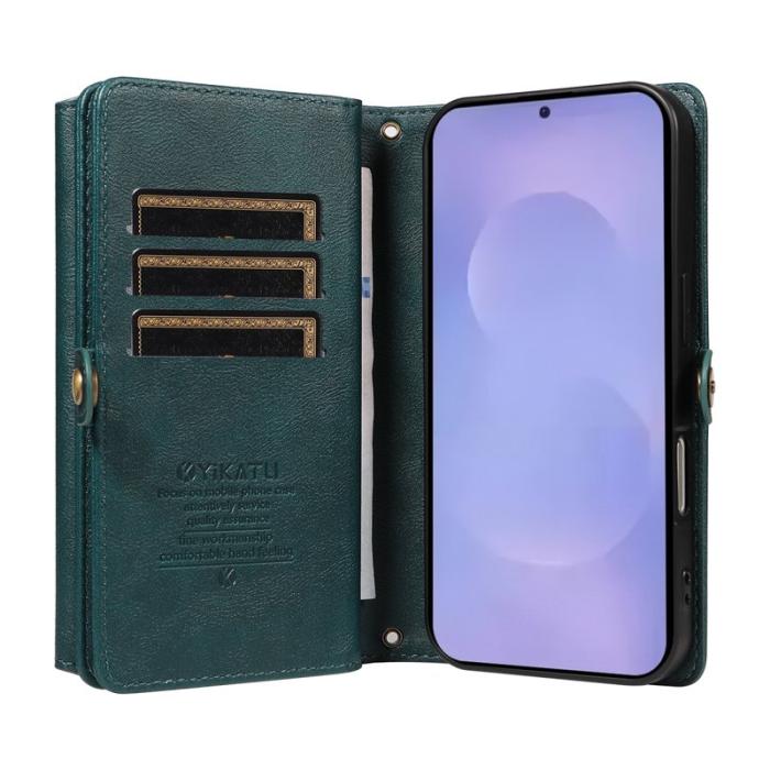 OEM - YIKATU Samsung Galaxy S26 Fodral Läder Med Axelrem - Grön