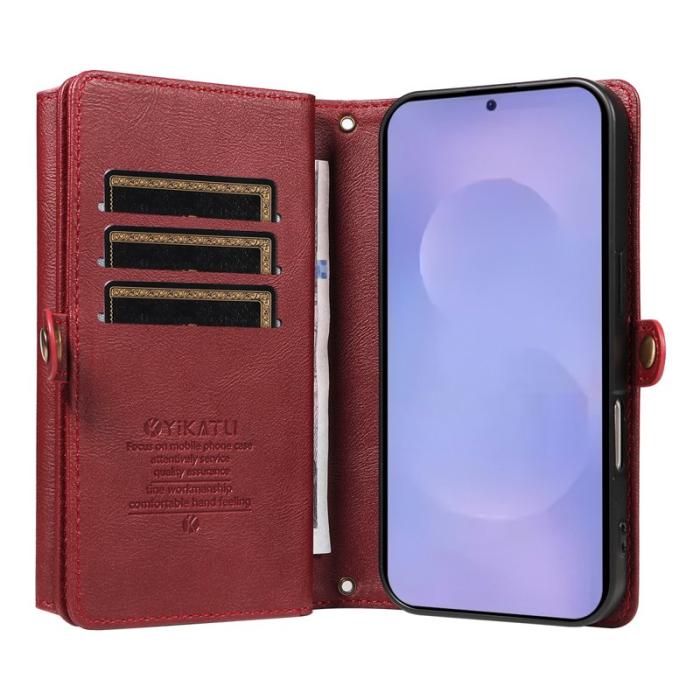 YIKATU - YIKATU Samsung Galaxy S26 Fodral Läder Med Axelrem - Röd