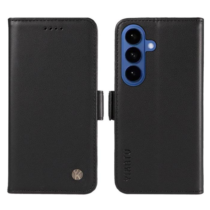 YIKATU - YIKATU Samsung Galaxy S26 Plus Fodral Äkta Läder Ställ - Svart