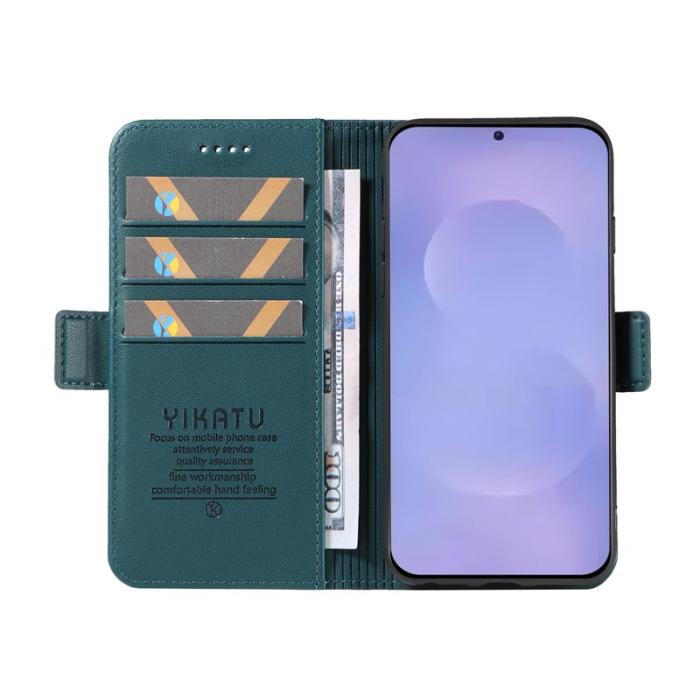 YIKATU - YIKATU Samsung Galaxy S26 Plus Fodral Äkta Läder Ställfunktion - Grön