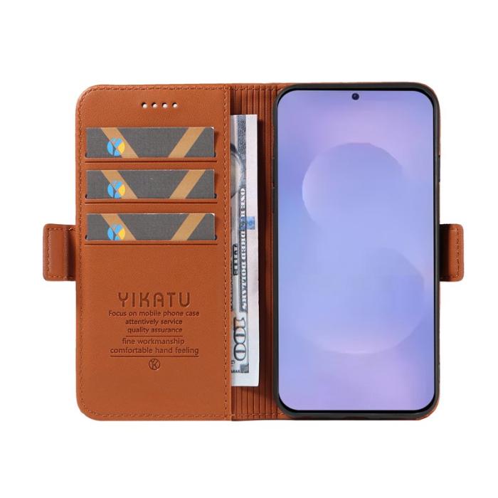 OEM - YIKATU Samsung Galaxy S26 / S26 Pro Fodral Äkta Läder Ställ - Brun