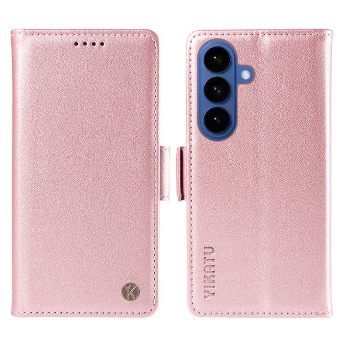 OEM - YIKATU Samsung Galaxy S26 / S26 Pro Fodral Äkta Läder Ställ - Roséguld