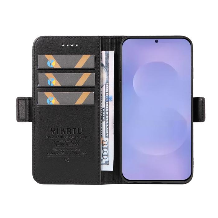 OEM - YIKATU Samsung Galaxy S26 / S26 Pro Fodral Äkta Läder Ställ - Svart