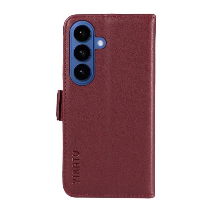 YIKATU - YIKATU Samsung Galaxy S26 / S26 Pro Fodral Äkta Läder Ställ - Vinröd