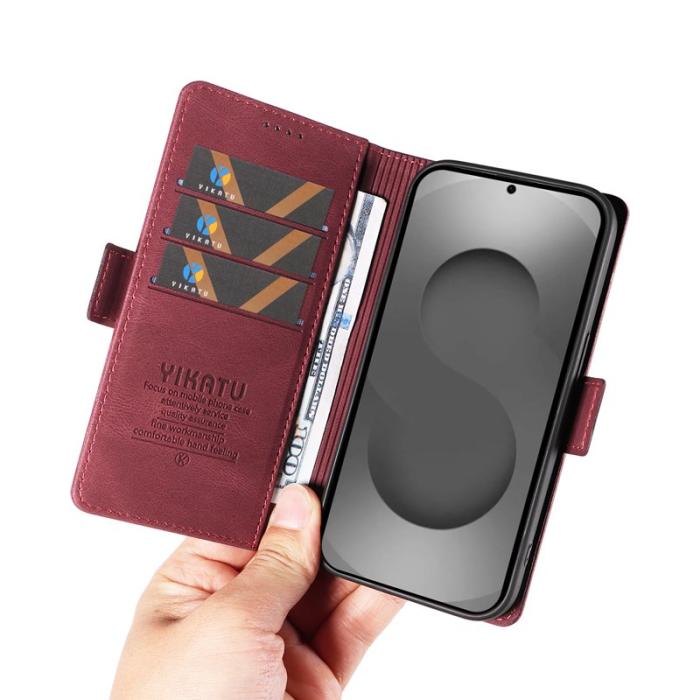 YIKATU - YIKATU Samsung Galaxy S26 Ultra Fodral Pattern Äkta Läder - Vinröd