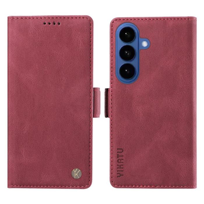 YIKATU - YIKATU Samsung Galaxy S26 / S26 Pro Fodral Äkta Läder - Vinröd