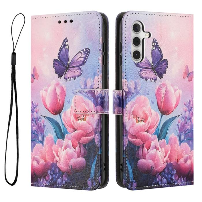 OEM - YX-2501 Samsung Galaxy A55 5G Fodral Konstläder - Rosa Blomma Fjäril