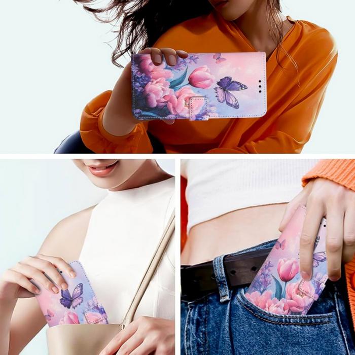 OEM - YX-2501 Samsung Galaxy A55 5G Fodral Konstläder - Rosa Blomma Fjäril