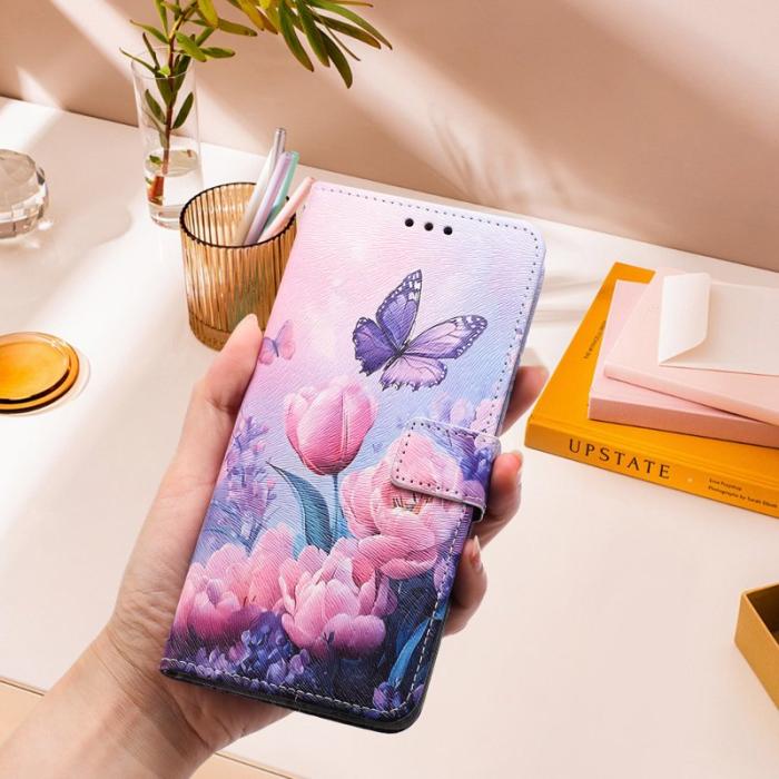 OEM - YX-2501 Samsung Galaxy A55 5G Fodral Konstläder - Rosa Blomma Fjäril