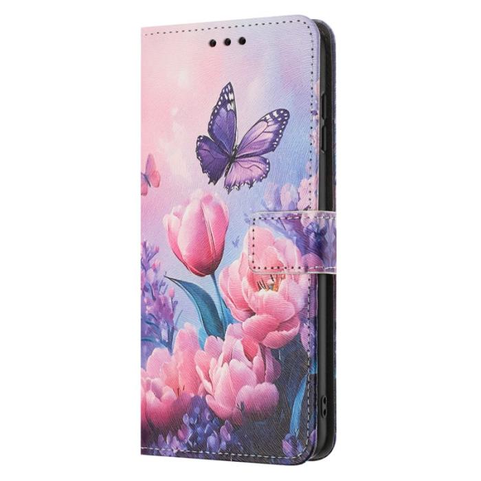 OEM - YX-2501 Samsung Galaxy A55 5G Fodral Konstläder - Rosa Blomma Fjäril