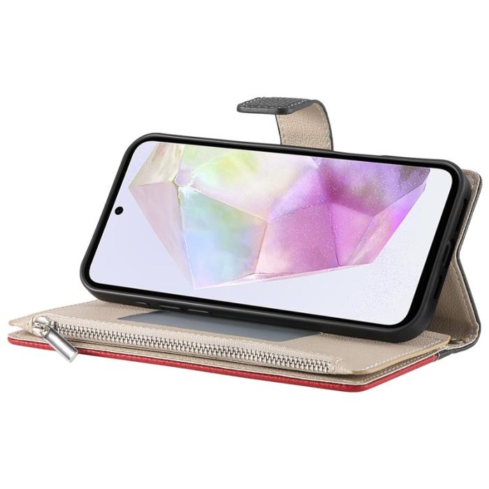 OEM - Zipper Fodral Samsung Galaxy A35 5G Konstläder Flip - Svart