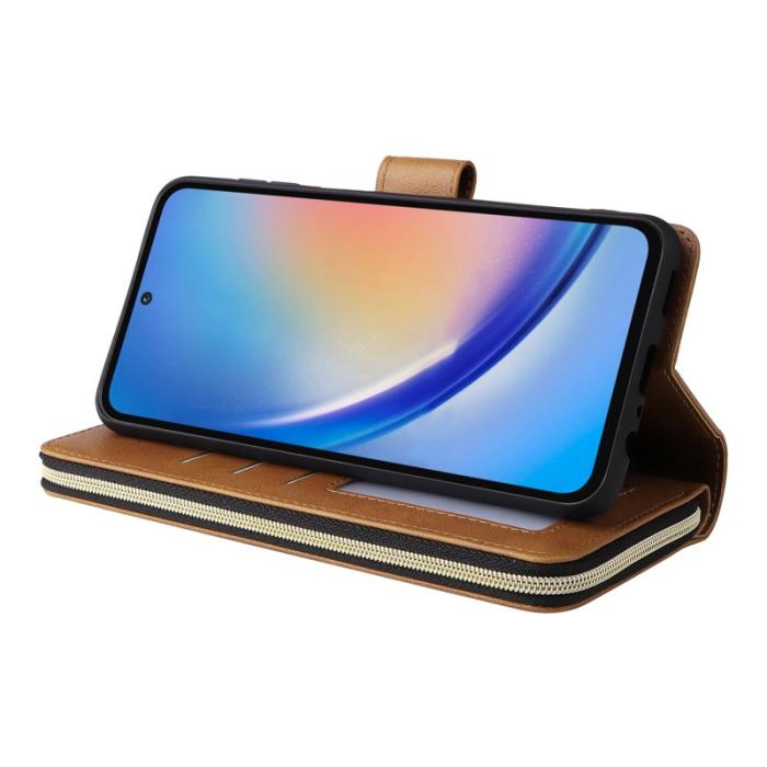 OEM - Zipper Samsung Galaxy A35 5G Fodral Äkta Läder - Brun