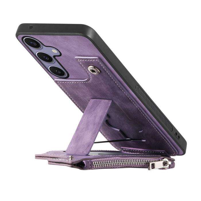 OEM - Zipper Samsung Galaxy A55 5G Skal Äkta Läder + Plast - Lila