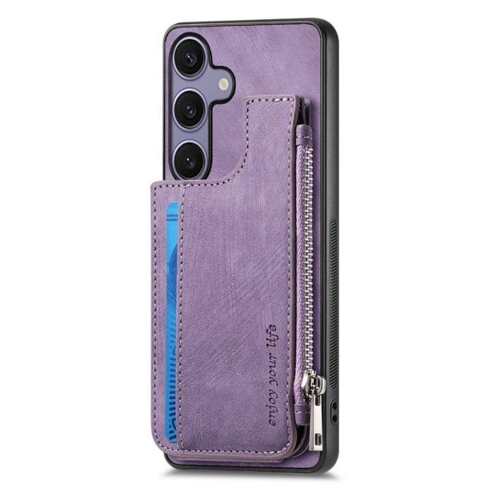 OEM - Zipper Samsung Galaxy A55 5G Skal Äkta Läder + Plast - Lila