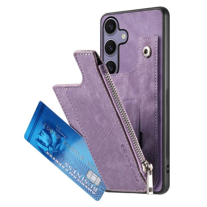 OEM - Zipper Samsung Galaxy A55 5G Skal Äkta Läder + Plast - Lila