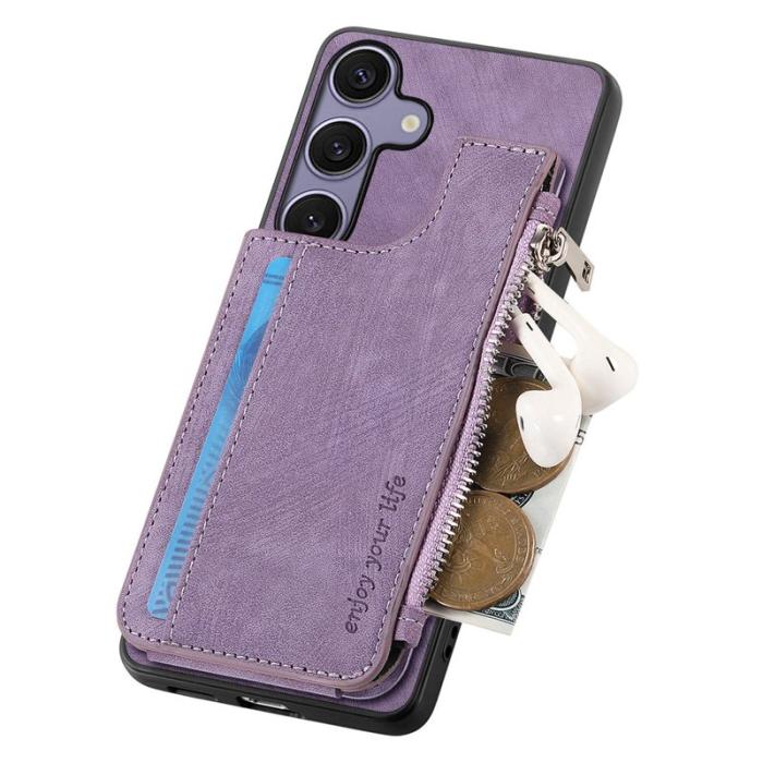 OEM - Zipper Samsung Galaxy A55 5G Skal Äkta Läder + Plast - Lila