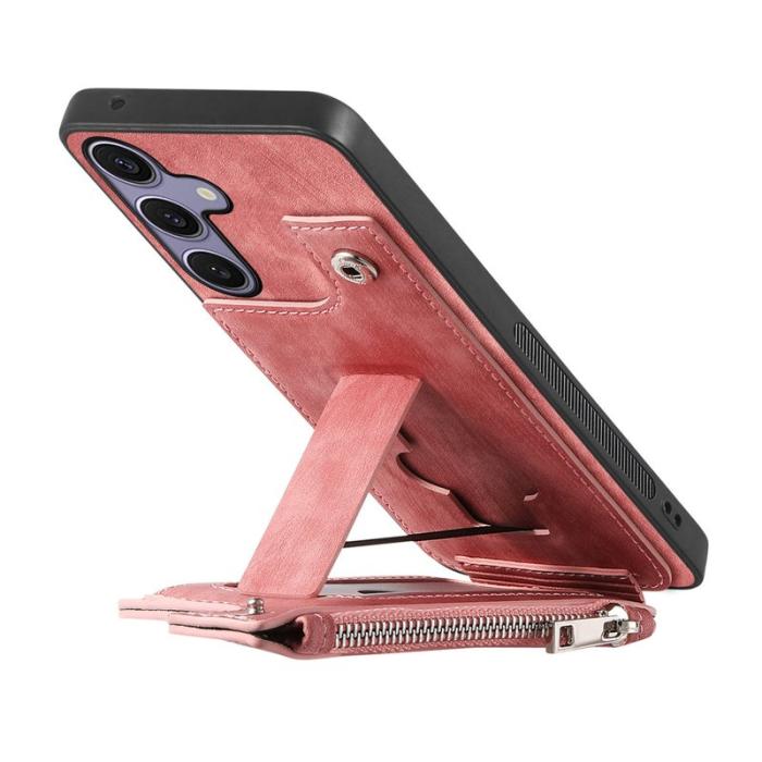 OEM - Zipper Samsung Galaxy A55 5G Skal Äkta Läder + Plast - Rosa