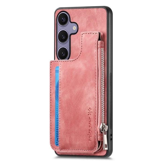 OEM - Zipper Samsung Galaxy A55 5G Skal Äkta Läder + Plast - Rosa