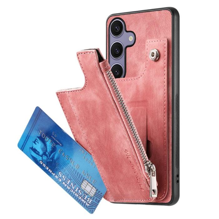 OEM - Zipper Samsung Galaxy A55 5G Skal Äkta Läder + Plast - Rosa