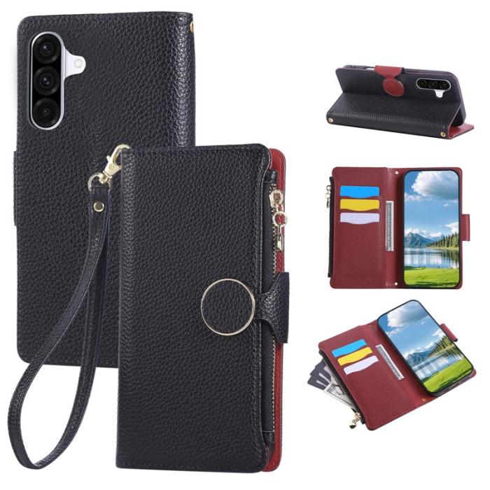 OEM - Zipper Wallet Samsung Galaxy A35 5G Fodral Äkta Läder - Svart