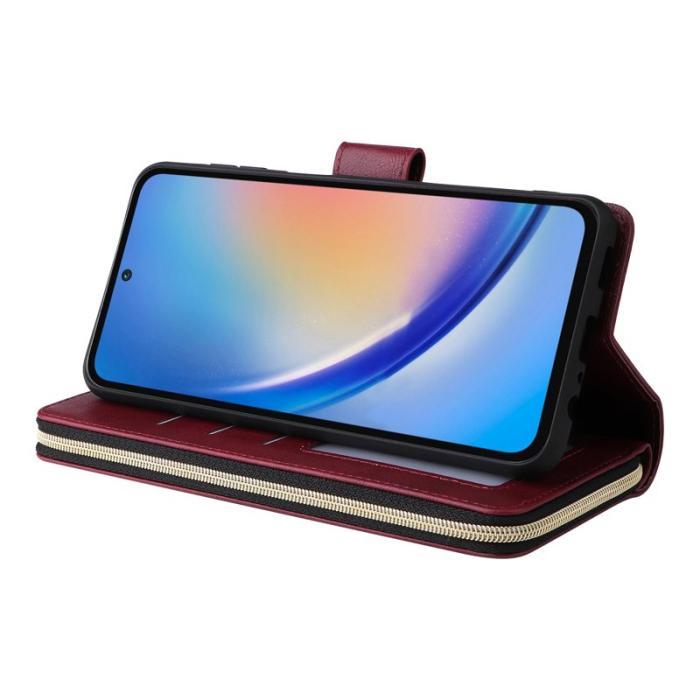 OEM - ZIZO Samsung Galaxy A35 5G Fodral Äkta Läder - Vinröd
