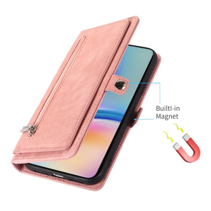 OEM - ZIZO Samsung Galaxy A35 5G Skal PU Läder Med Dragkedja - Roséguld