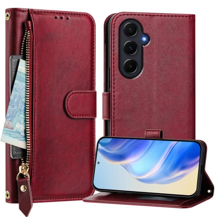 OEM - ZIZO Samsung Galaxy A55 5G Fodral Äkta Läder - Röd