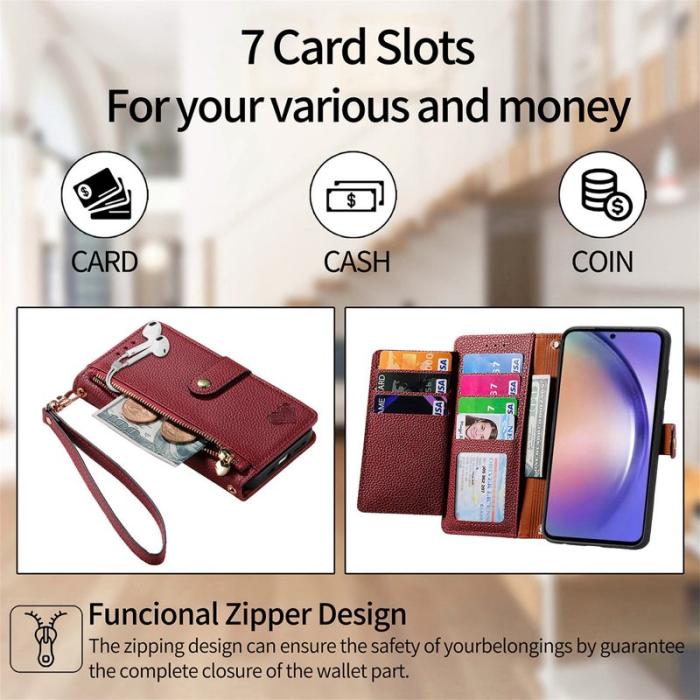 OEM - ZIZO Samsung Galaxy A55 5G Plånboksfodral Konstläder Med Handrem - Röd