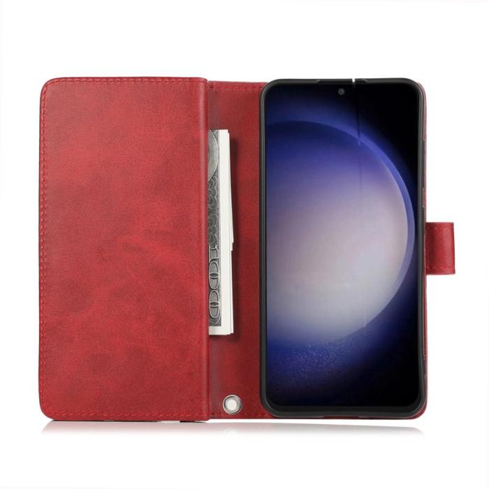 OEM - ABEEL Samsung Galaxy S26 Plus Fodral Äkta Läder Magnetiskt Skydd - Röd