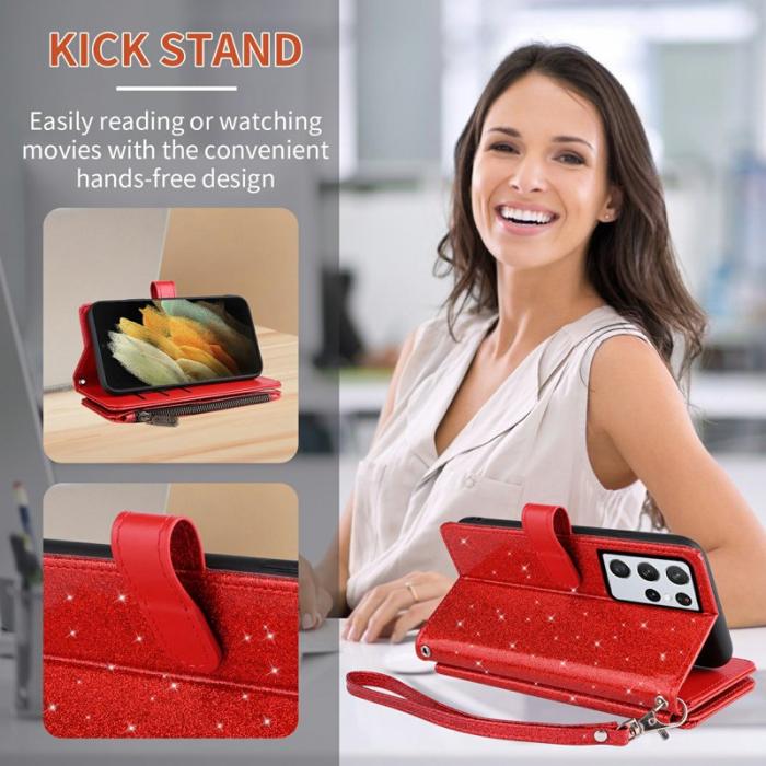 ASUWISH - ASUWISH Samsung Galaxy A35 5G Skal Glitter Konstläder - Röd