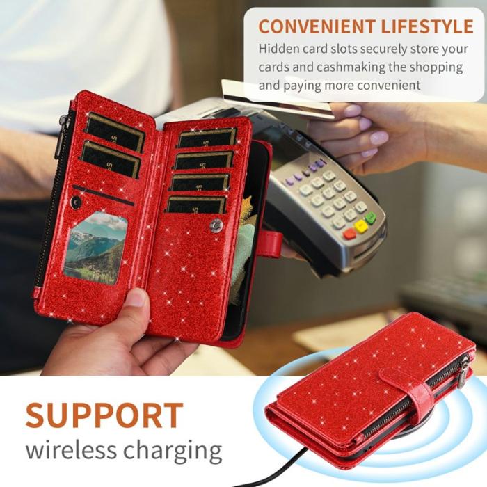 ASUWISH - ASUWISH Samsung Galaxy A35 5G Skal Glitter Konstläder - Röd