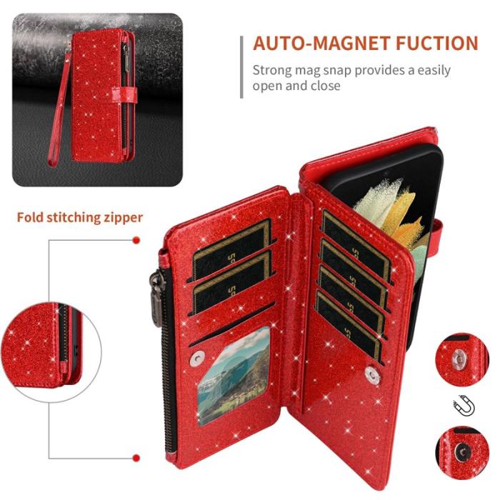 ASUWISH - ASUWISH Samsung Galaxy A35 5G Skal Glitter Konstläder - Röd