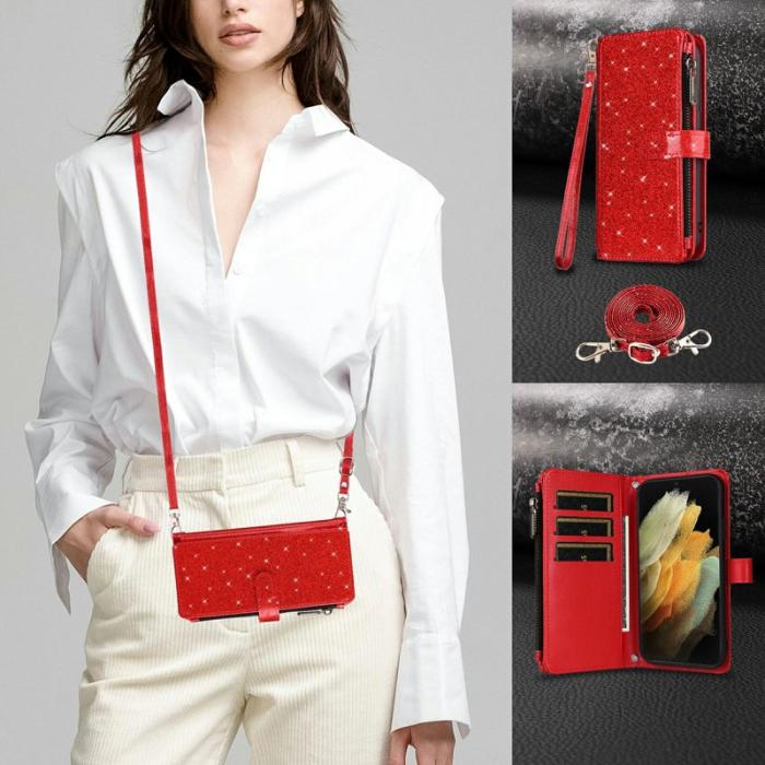 ASUWISH - ASUWISH Samsung Galaxy A35 5G Skal Glitter Konstläder - Röd