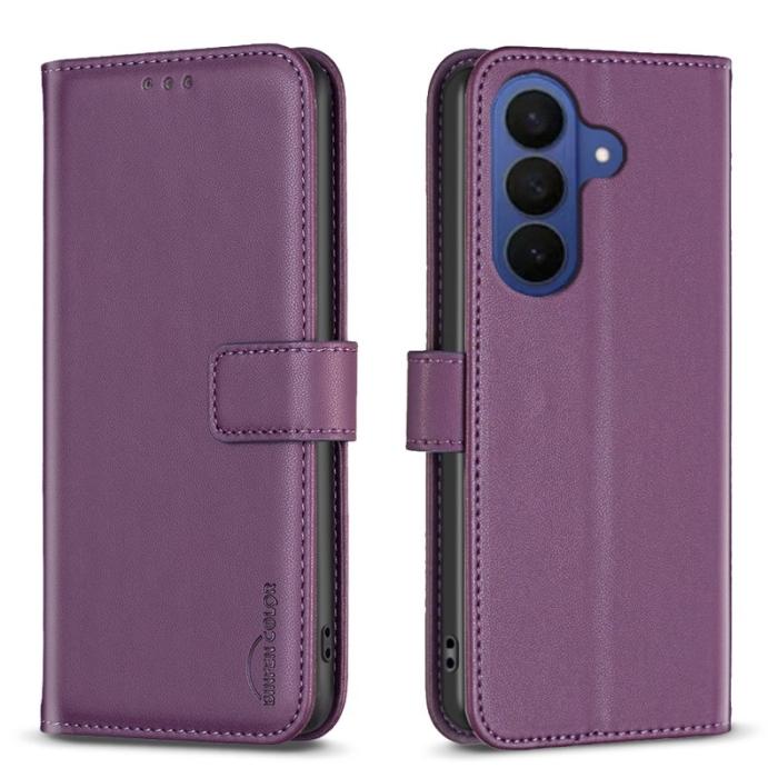 BINFEN COLOR - BINFEN Samsung Galaxy S26 Plus Fodral Folio Flip Konstläder - Mörklila