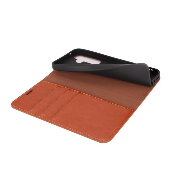 OEM - Crazy Horse Samsung Galaxy A35 5G Skal Äkta Läder Ställ - Ljusbrun