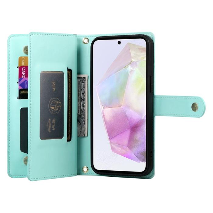 OEM - Samsung Galaxy A35 5G Skal Konstläder Fickfodral - Mintgrön