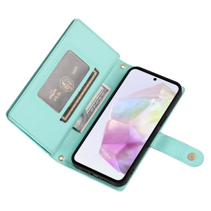 OEM - Samsung Galaxy A35 5G Skal Konstläder Fickfodral - Mintgrön