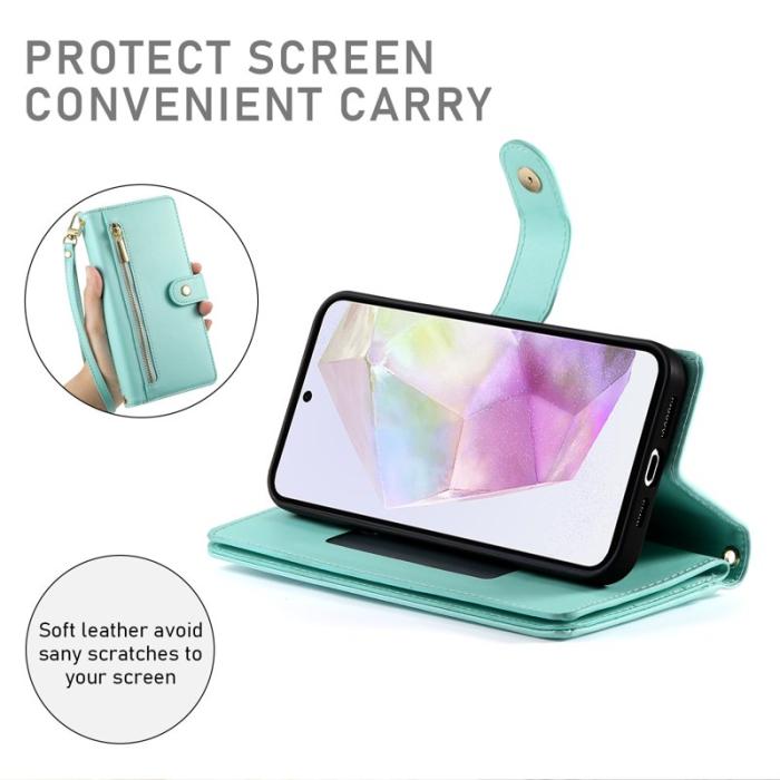 OEM - Samsung Galaxy A35 5G Skal Konstläder Fickfodral - Mintgrön