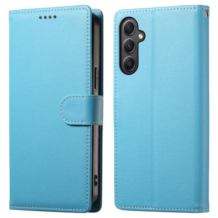 OEM - Samsung Galaxy A35 5G Fodral Äkta Läder Magnetisk - Ljusblå