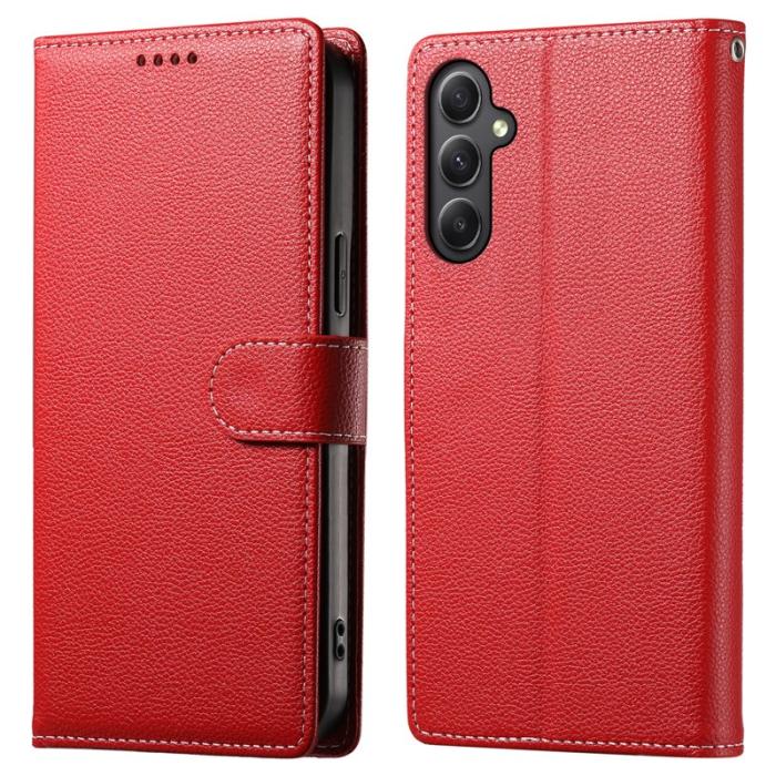 OEM - Samsung Galaxy A35 5G Fodral Äkta Läder Magnetisk Stängning - Röd