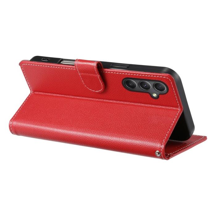 OEM - Samsung Galaxy A35 5G Fodral Äkta Läder Magnetisk Stängning - Röd