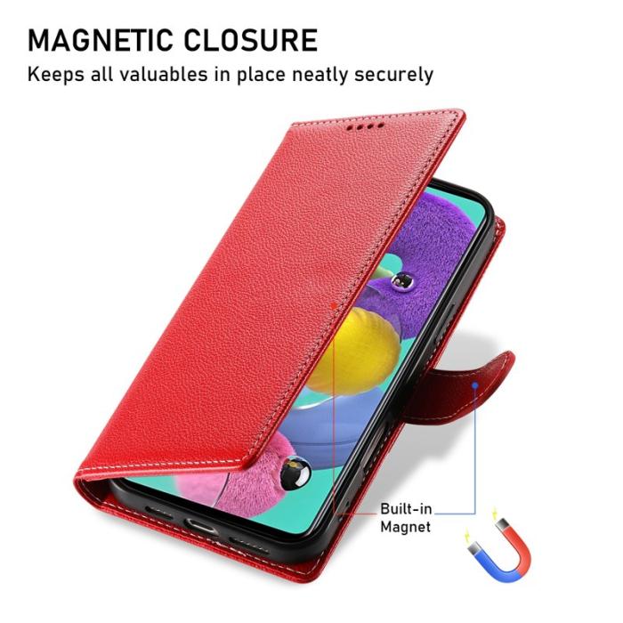 OEM - Samsung Galaxy A35 5G Fodral Äkta Läder Magnetisk Stängning - Röd