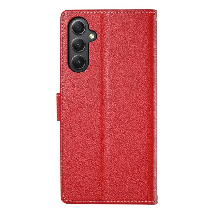 OEM - Samsung Galaxy A35 5G Fodral Äkta Läder Magnetisk Stängning - Röd