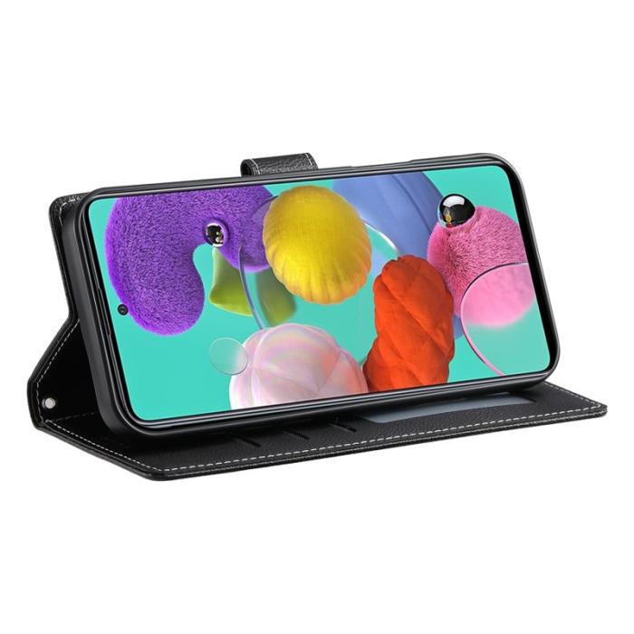 OEM - Samsung Galaxy A35 5G Fodral Litchi Textur Äkta Läder - Svart